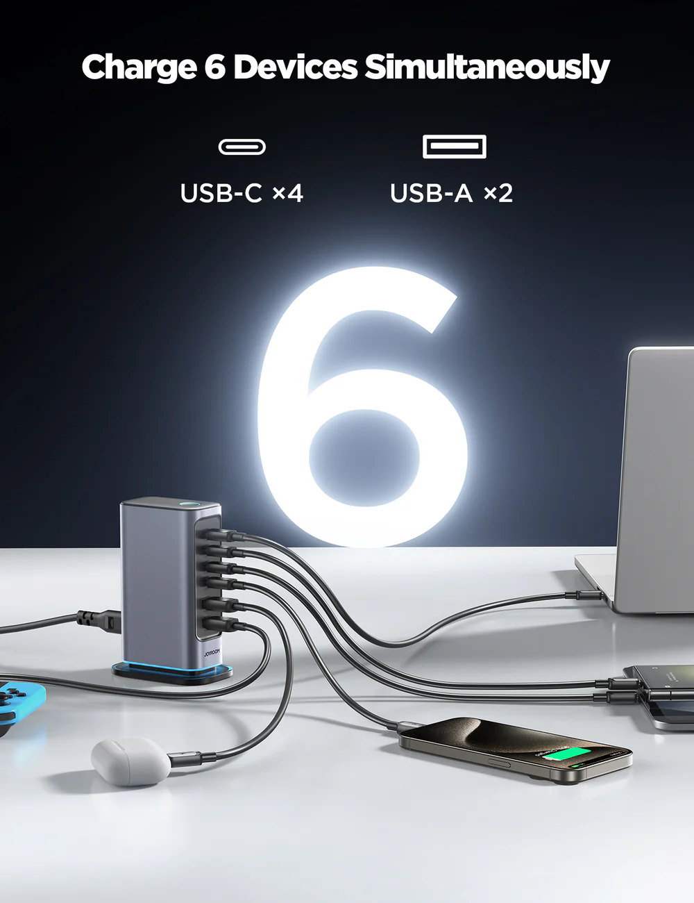 JOYROOM JR-TCM02 65W Gan Multi-port Power Station 4 USB-C and 2 USB-A (EU Plug) - Image 2